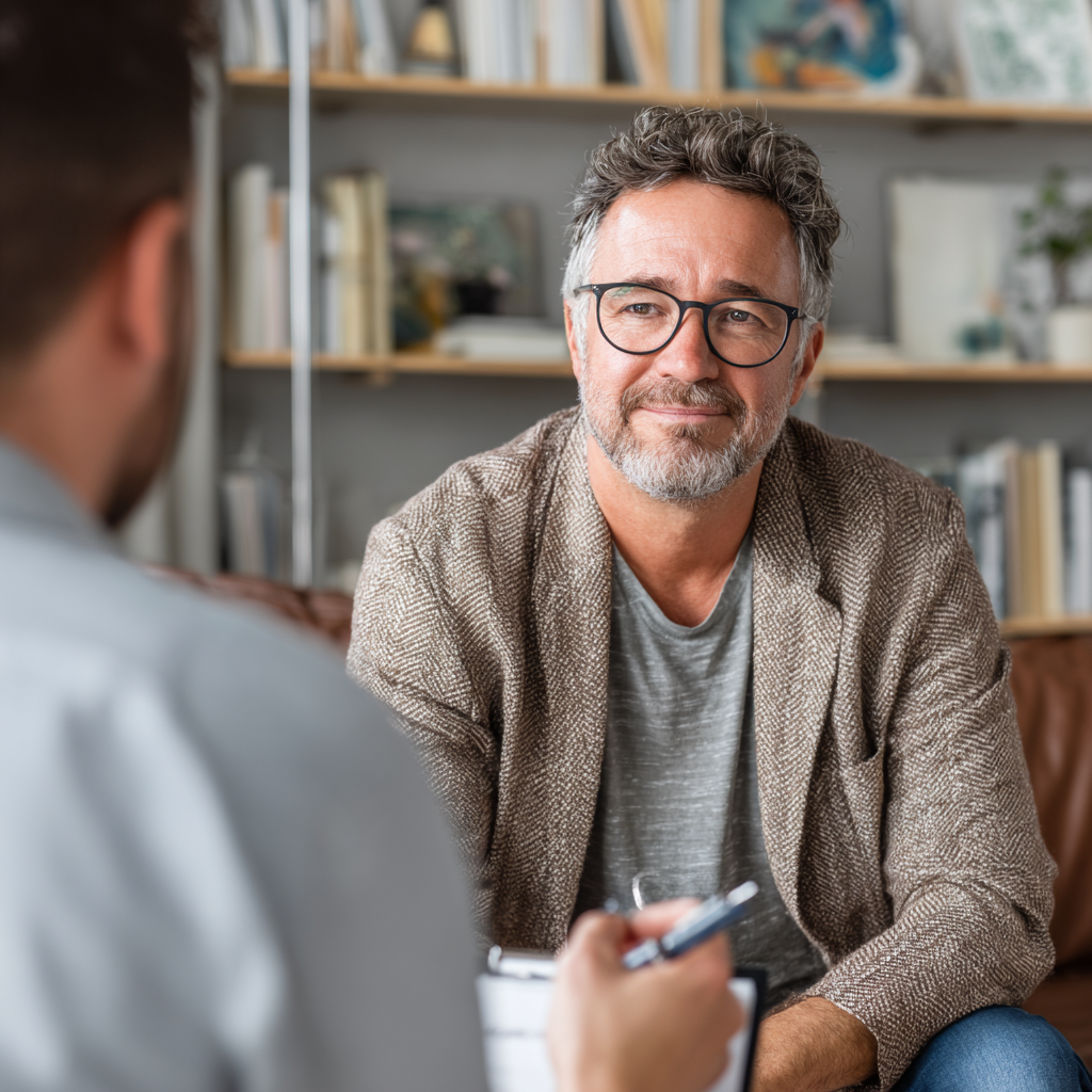 Middle-aged man receiving personal consultation and guidance